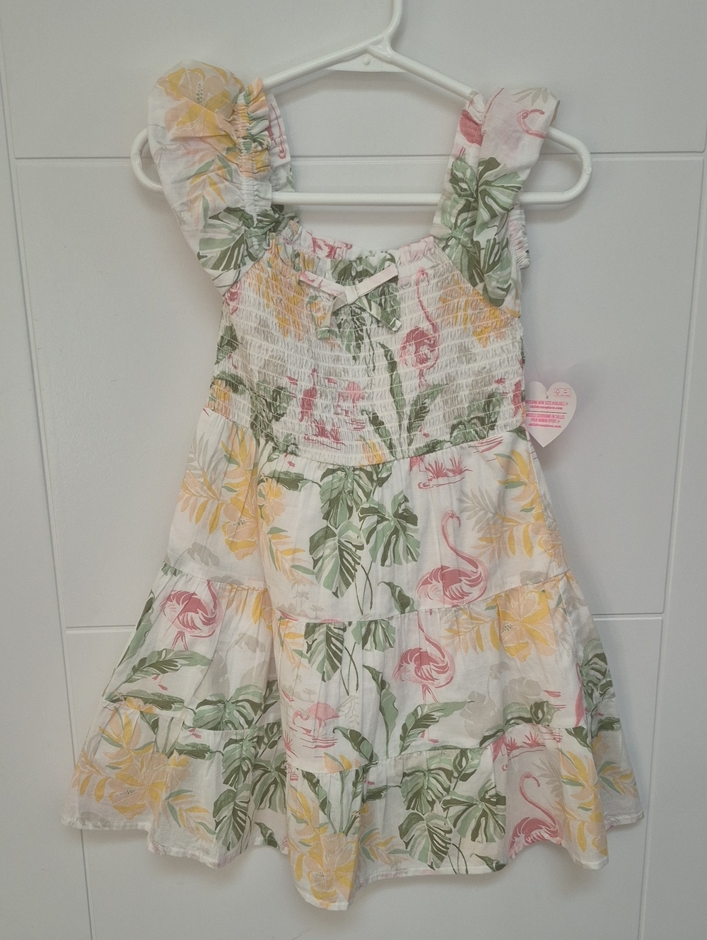 Children's Place Girls' White Tropical Flamingo Sundress Mommy & Me 5/6 - Picture 1 of 4